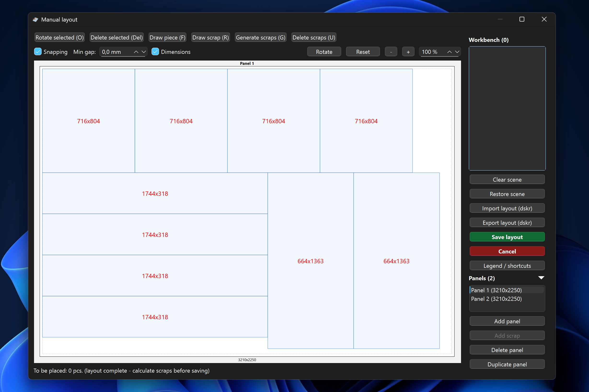 Beispiel für Schnittlayout