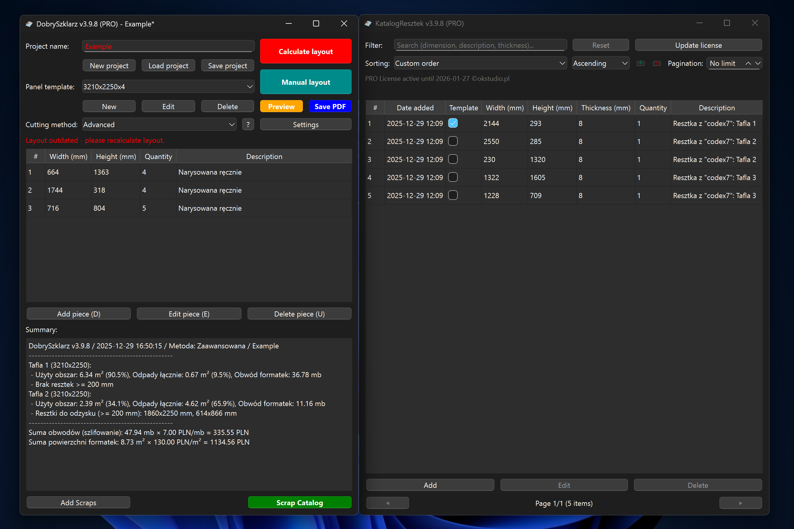 Vista inventario scarti